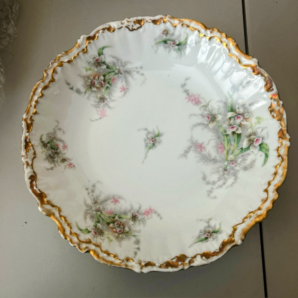 Elegant Limoges Floral Porcelain Bowl with Gold Trim